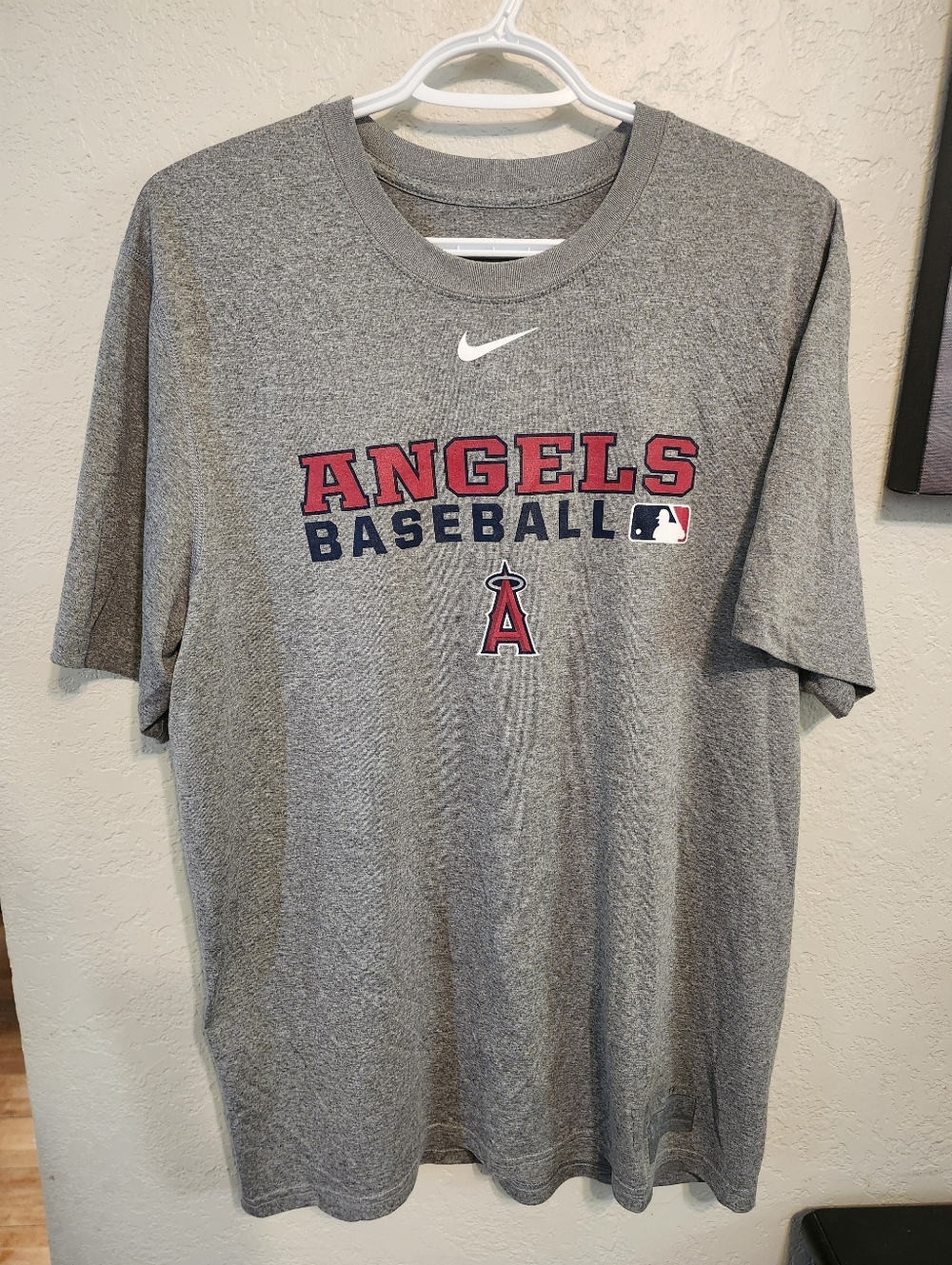 Nike Gray Angels Baseball Tee with Red and Navy Graphic Medium